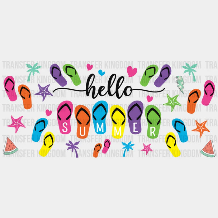 Hello Summer Colorful Flip Flops - Summer Cup Wrap UV Sticker Permanent UV DTF Decal