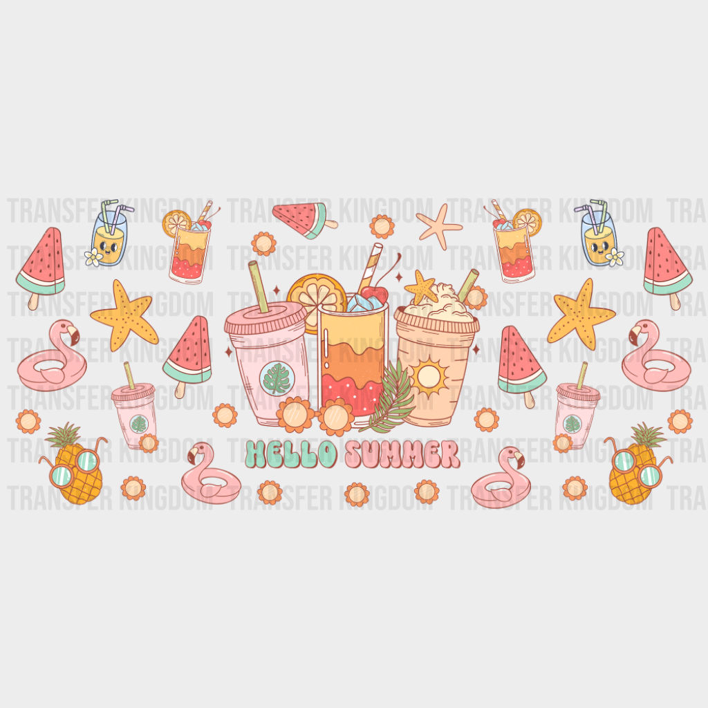 Hello Summer Drinks - Summer Cup Wrap UV Sticker Permanent UV DTF Decal UVDTF