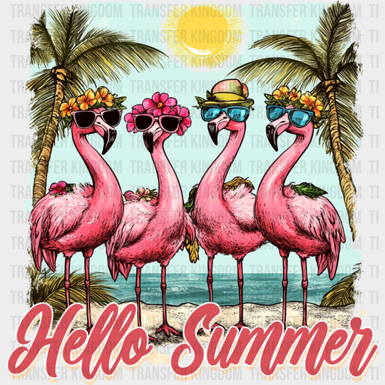 Hello Summer Flamingos Colorful Design - Summer DTF Transfer