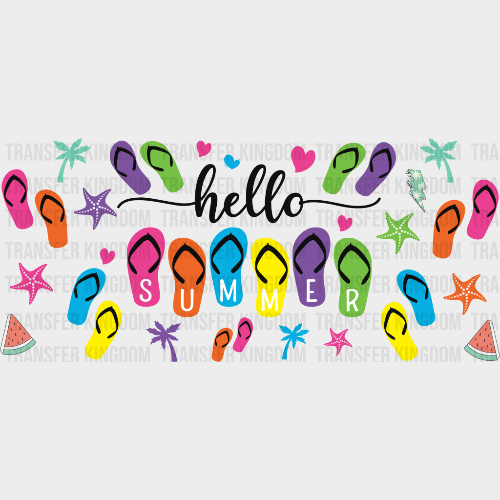 Hello Summer Flip Flops - Cup Wrap Uv Sticker Permanent Dtf Decal