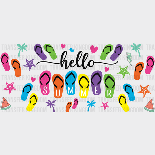 Hello Summer Flip Flops - Cup Wrap Uv Sticker Permanent Dtf Decal