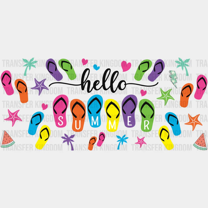 Hello Summer Flip Flops - Summer Cup Wrap UV Sticker Permanent UV DTF Decal