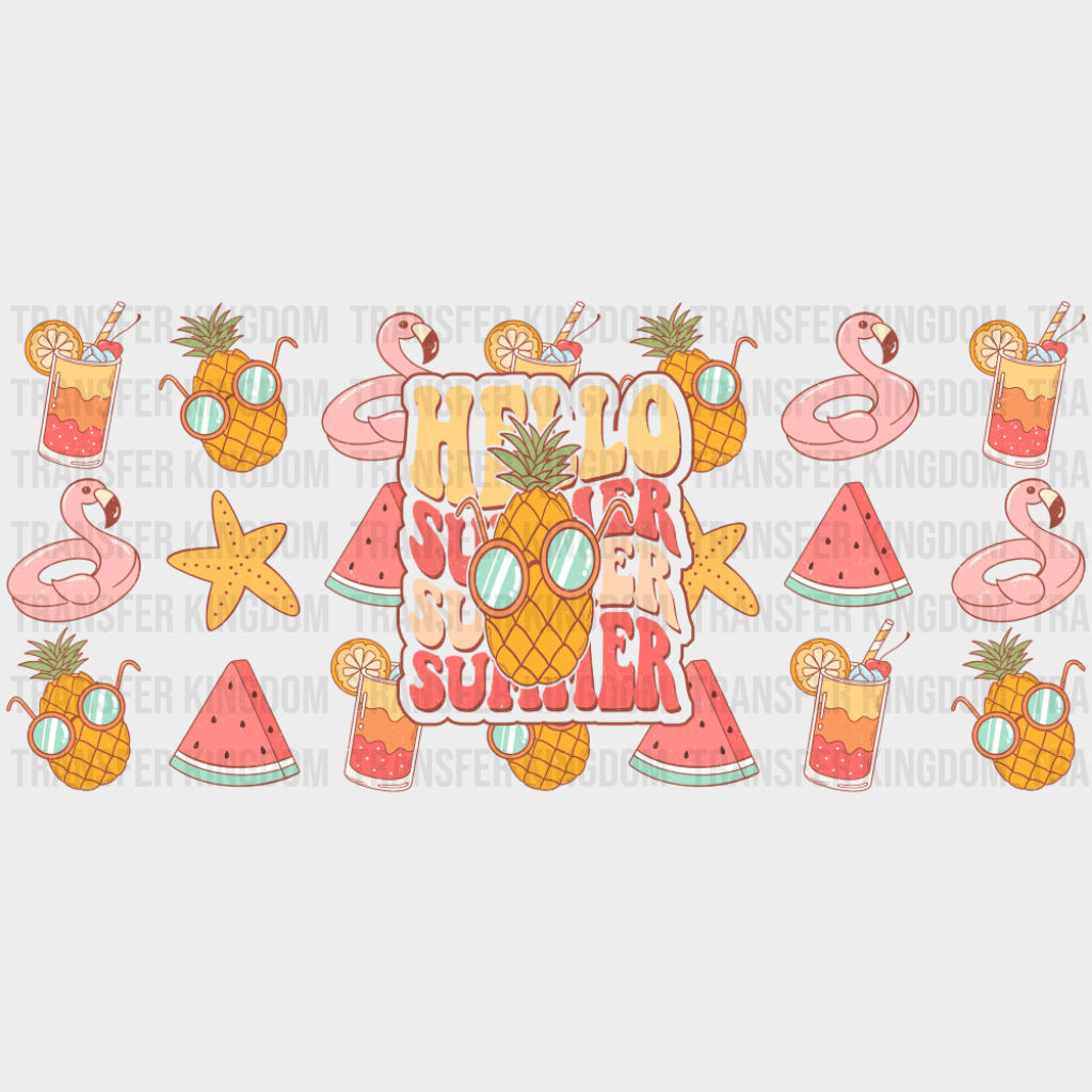 Hello Summer Pineapple Glasses - Summer Cup Wrap UV Sticker Permanent UV DTF Decal UVDTF