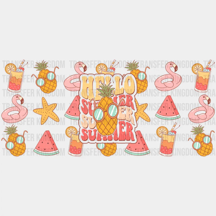 Hello Summer Pineapple Glasses - Summer Cup Wrap UV Sticker Permanent UV DTF Decal