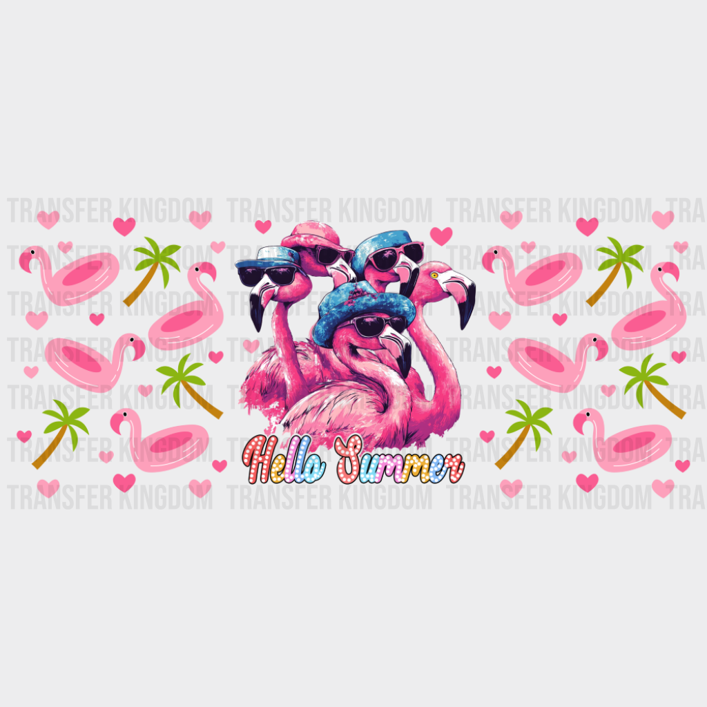 Hello Summer Pink Flamingos - Summer Cup Wrap UV Sticker Permanent UV DTF Decal UVDTF