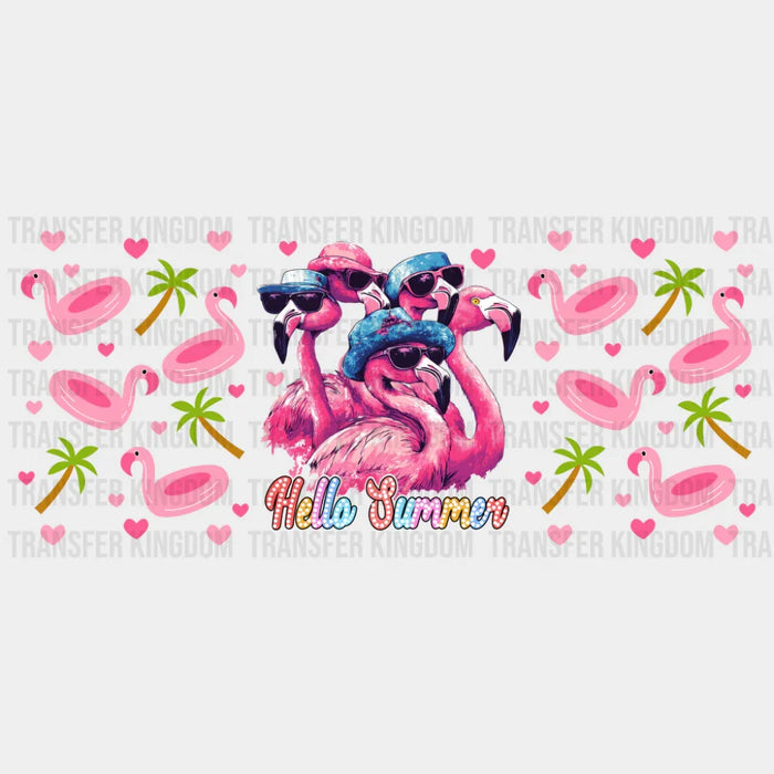 Hello Summer Pink Flamingos - Summer Cup Wrap UV Sticker Permanent UV DTF Decal