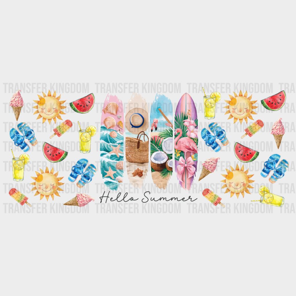Hello Summer Surf Boards - Summer Cup Wrap UV Sticker Permanent UV DTF Decal UVDTF