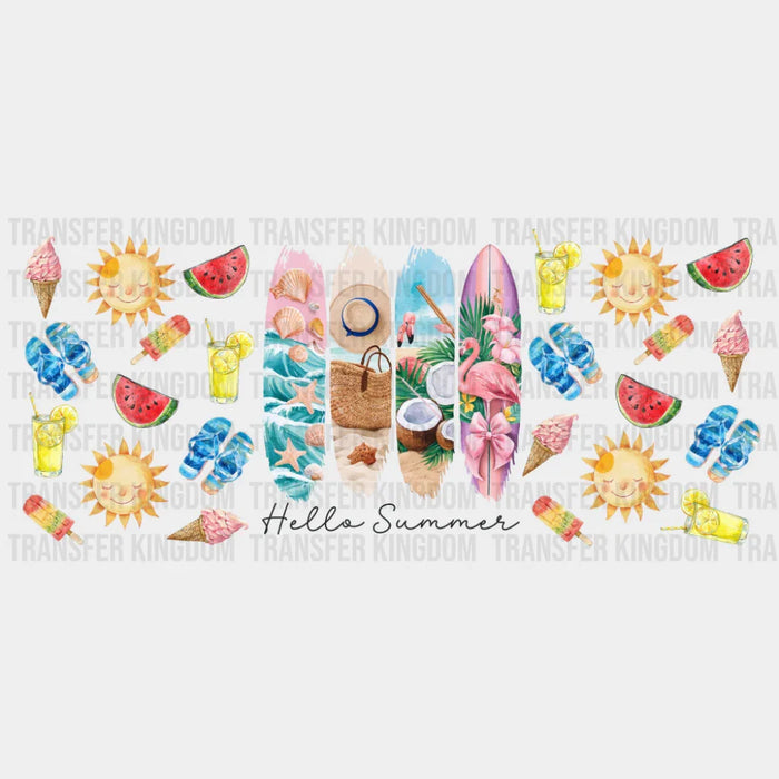 Hello Summer Surf Boards - Summer Cup Wrap UV Sticker Permanent UV DTF Decal
