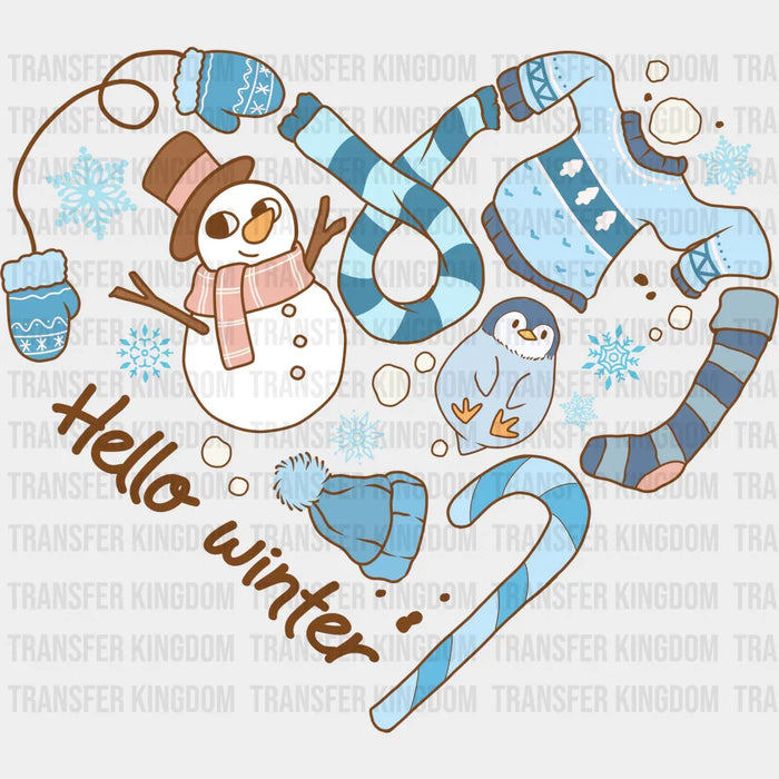 Hello Winter Heart Design - Winter Iron On DTF Transfer