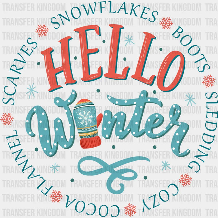 Hello Winter Mitten Design - Winter Iron On DTF Transfer