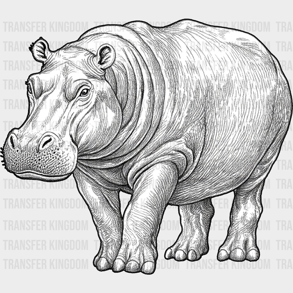 Hippopotamus B&W - Animals DTF Transfers - Adult Unisex - S & M (10’’) / Dark Color Design (See Imaging)