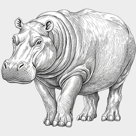 Hippopotamus B&W - Animals DTF Transfers - Adult Unisex - S & M (10’’) / Light Color Design (See Imaging)
