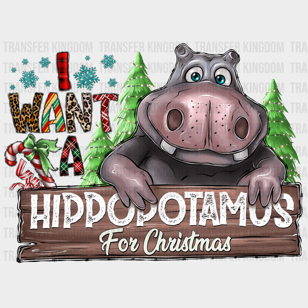 Hippopotamus For Christmas Christmas Design - Dtf Heat Transfer