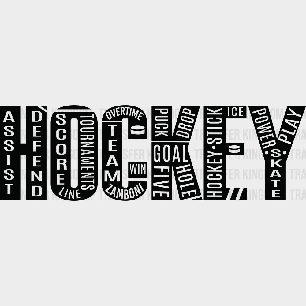 Hockey B&W Letters - Hockey DTF Transfers Adult Unisex - S & M (10’’) / Dark Color Design (See Imaging)