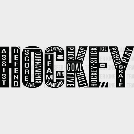 Hockey B&W Letters - Hockey DTF Transfers Adult Unisex - S & M (10’’) / Dark Color Design (See Imaging)