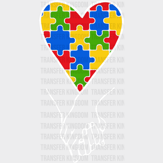 Holding Hands Autism Heart Shape Design - DTF heat transfer - Transfer Kingdom