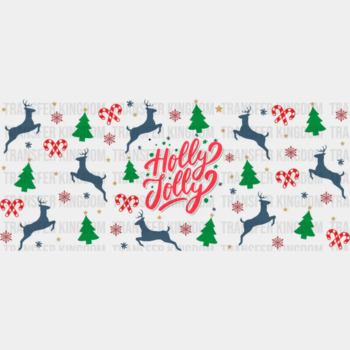 Holly Jolly Design - Christmas Cup Wrap UV Sticker Permanent UV DTF Decal