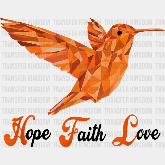 Hope Faith Love Orange Hummingbird Design - Birds Iron On DTF Transfer
