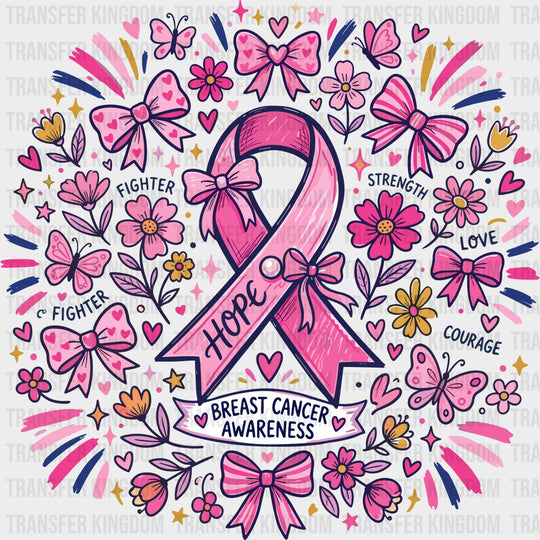 Hope Ribbons - Breast Cancer DTF Transfers - Adult Unisex - S & M (10’’) / Dark Color Design (See Imaging)