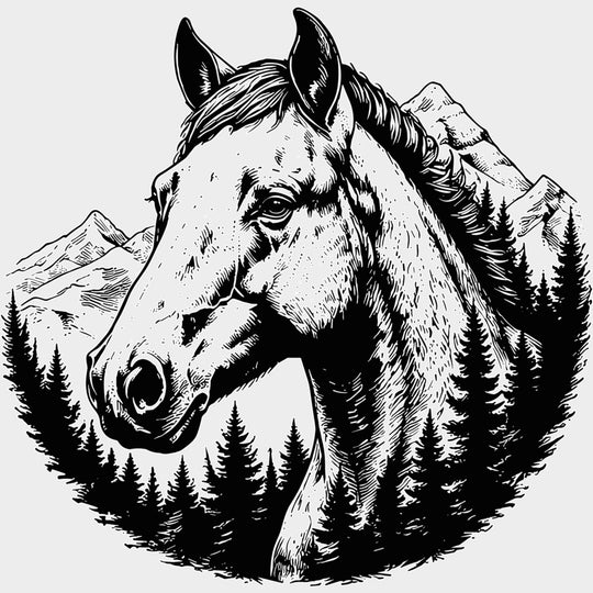 Horse B&W - Animals DTF Transfers - Adult Unisex - S & M (10’’) / Light Color Design (See Imaging)