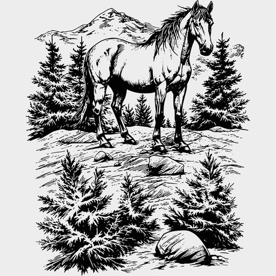 Horse In Woods - Animals DTF Transfers - Adult Unisex - S & M (10’’) / Light Color Design (See Imaging)