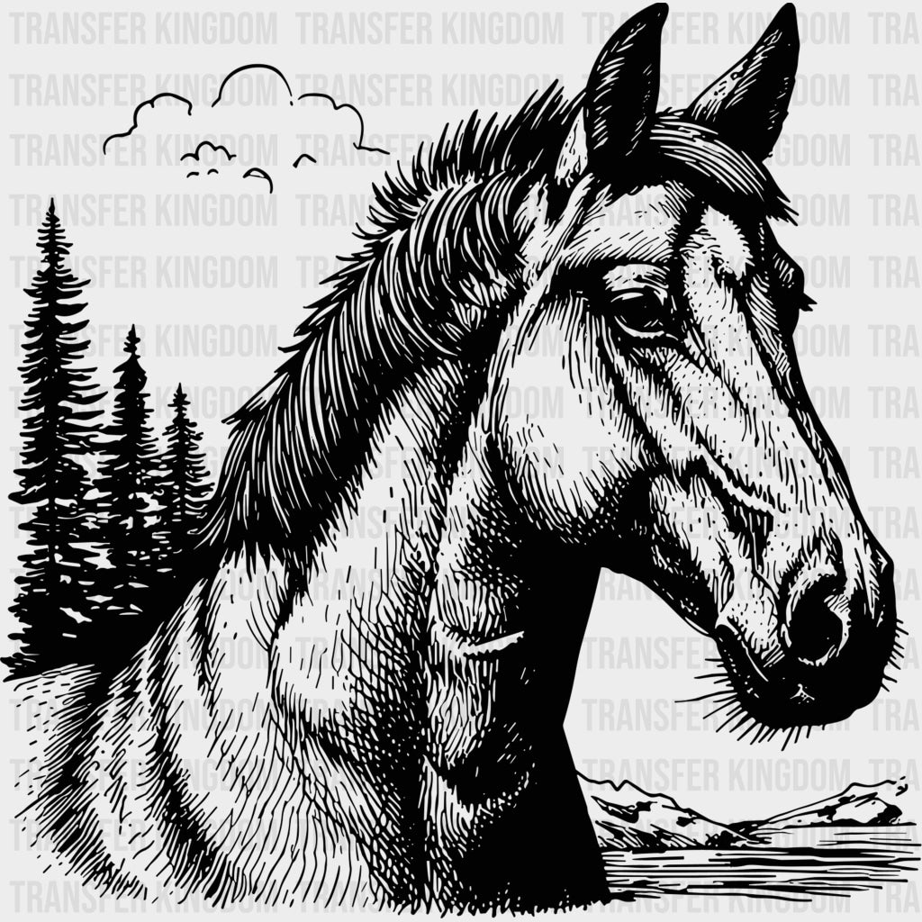 Horse Portrait - Animals DTF Transfers - Adult Unisex - S & M (10’’) / Dark Color Design (See Imaging)