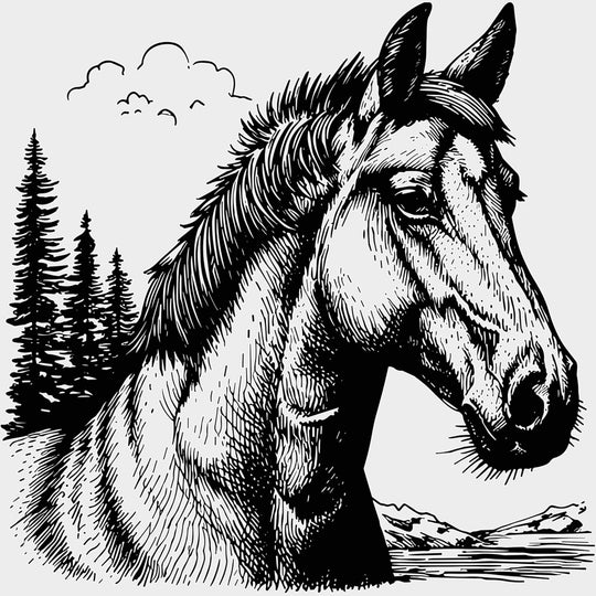 Horse Portrait - Animals DTF Transfers - Adult Unisex - S & M (10’’) / Light Color Design (See Imaging)