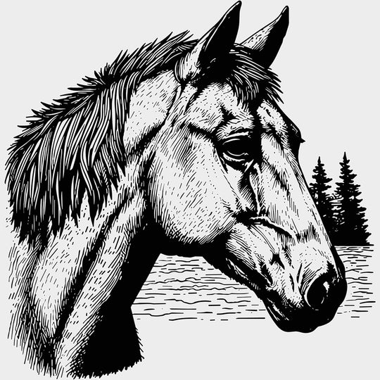 Horse Portrait B&W - Animals DTF Transfers - Adult Unisex - S & M (10’’) / Light Color Design (See Imaging)