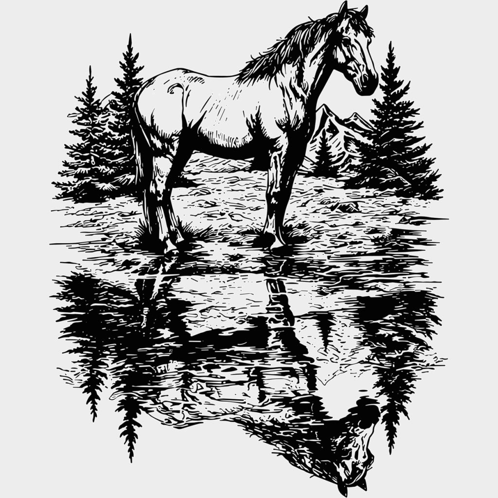 Horse Reflection - Animals DTF Transfers - Adult Unisex - S & M (10’’) / Light Color Design (See Imaging)