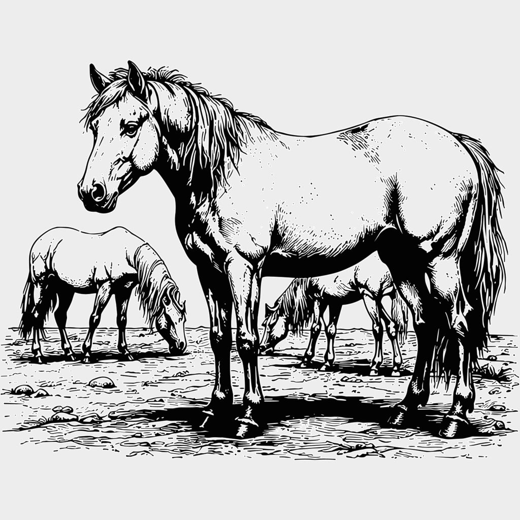 Horses Grazing - Animals DTF Transfers - Adult Unisex - S & M (10’’) / Light Color Design (See Imaging)