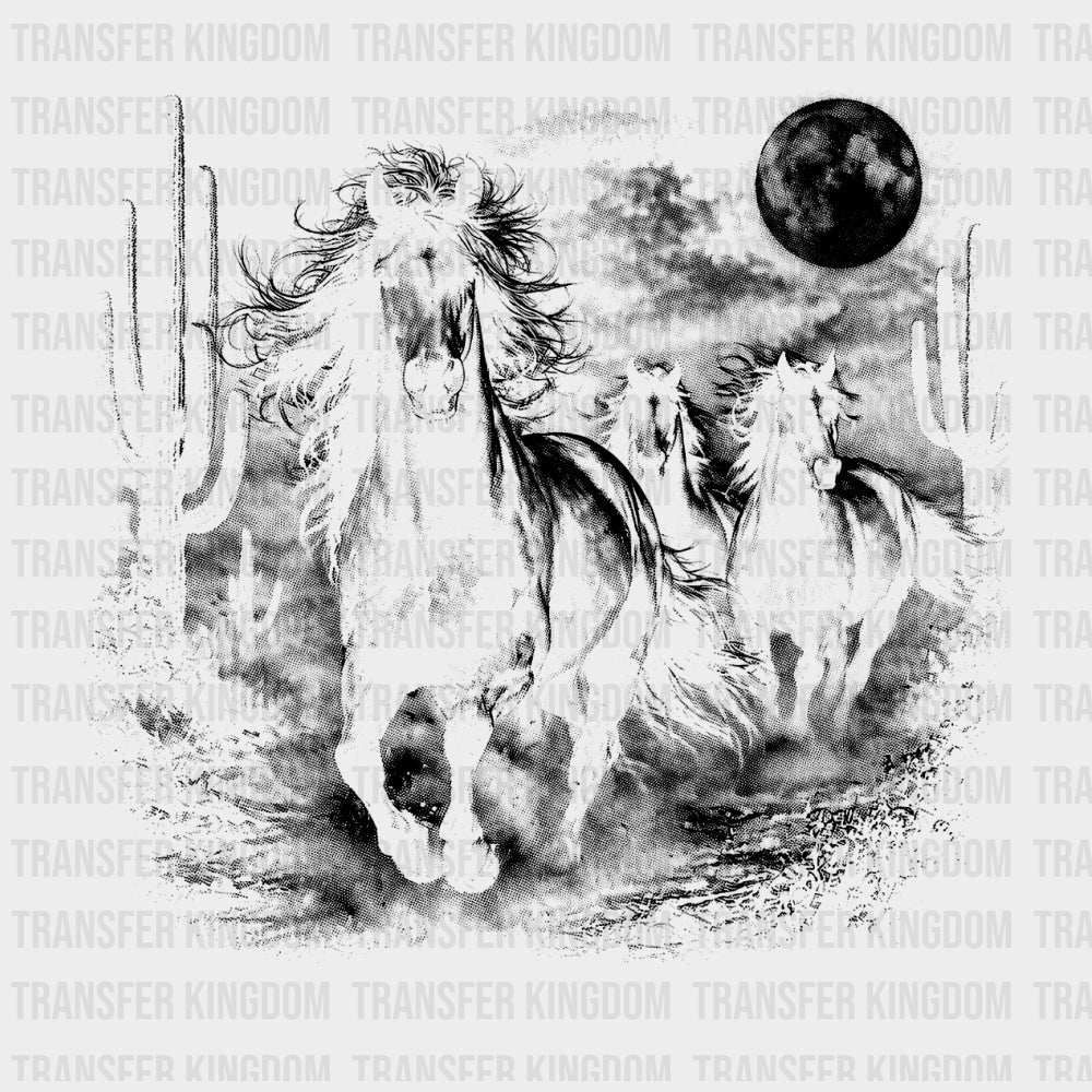 Horses In Desert - Animals DTF Transfers - Adult Unisex - S & M (10’’) / Dark Color Design (See Imaging)