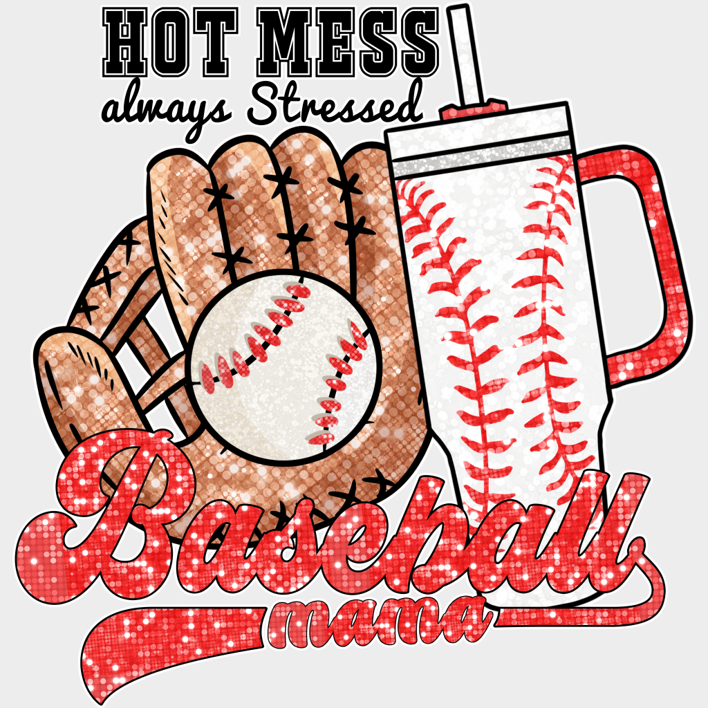 Hot Mess Always Stressed Baseball Mama - Dtf Heat Transfer Unisex S & M (10’’) / Light Color