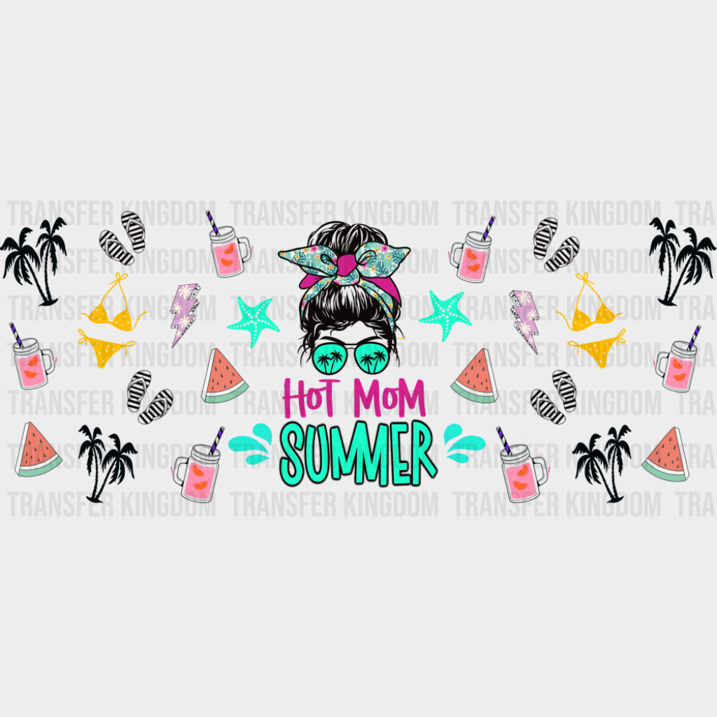 Hot Mom Summer Pink & Teal - Summer Cup Wrap UV Sticker Permanent UV DTF Decal UVDTF