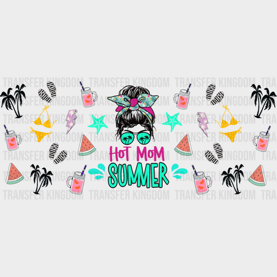 Hot Mom Summer Pink & Teal - Summer Cup Wrap UV Sticker Permanent UV DTF Decal UVDTF