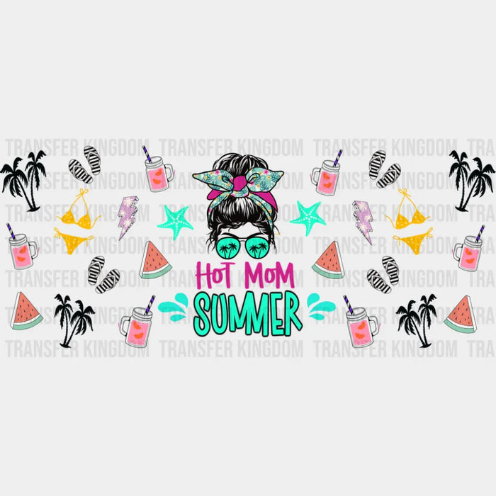 Hot Mom Summer Pink & Teal - Summer Cup Wrap UV Sticker Permanent UV DTF Decal