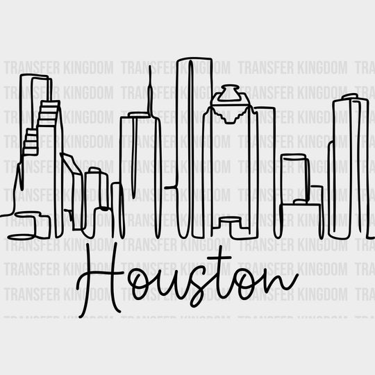 Houston B&W City Silhouette - States & Cities DTF Transfers Adult Unisex - S & M (10’’) / Dark Color Design (See