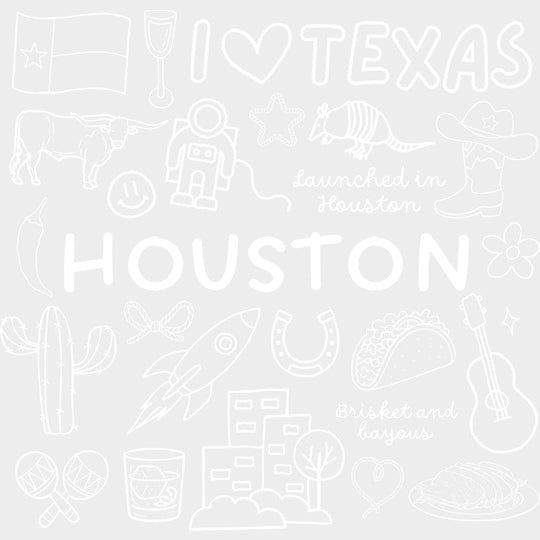 Houston B&W Doodles - States & Cities DTF Transfers Adult Unisex - S & M (10’’) / Light Color Design (See Imaging)