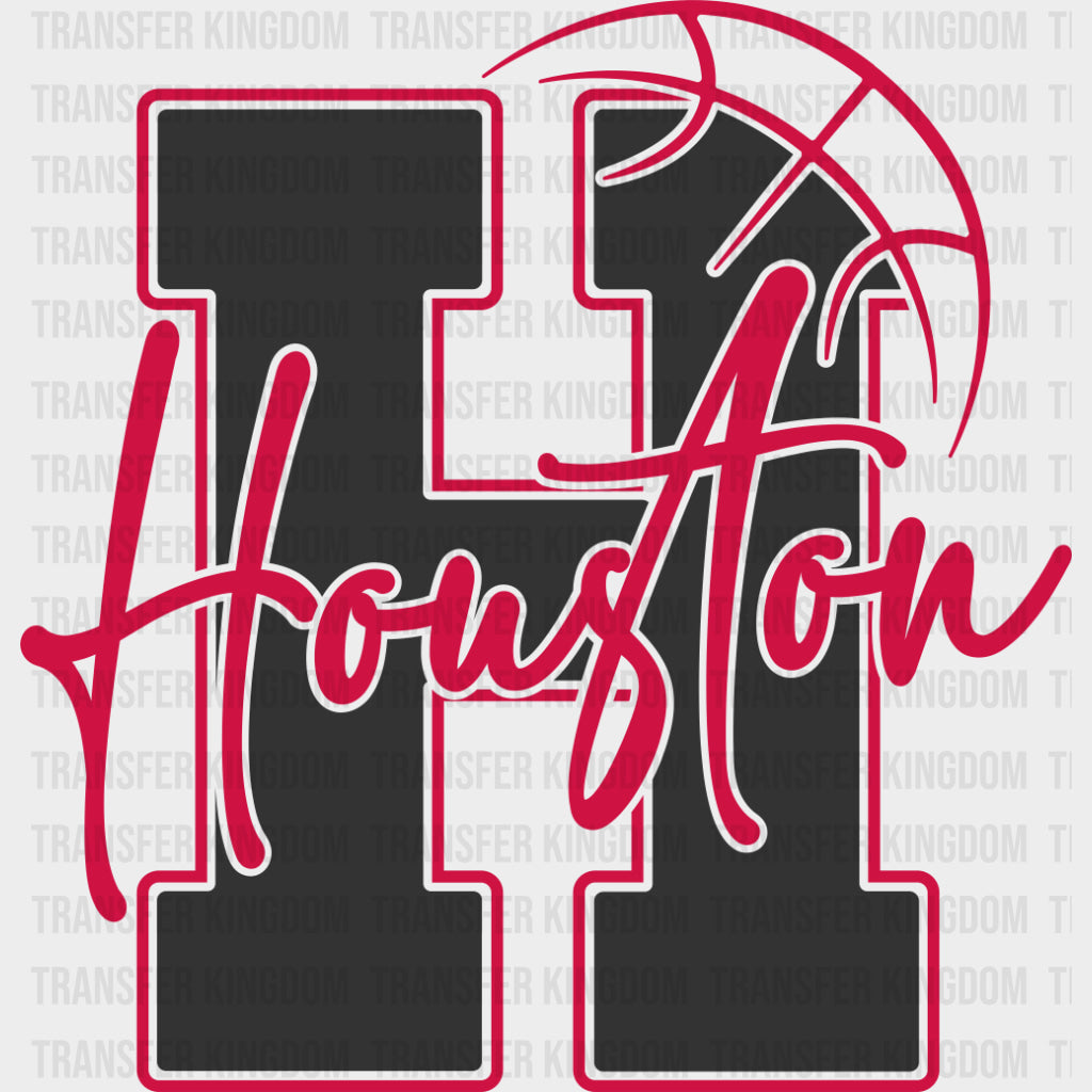 Houston Basketball Red - States & Cities DTF Transfers Adult Unisex - S & M (10’’) / Dark Color Design (See Imaging)