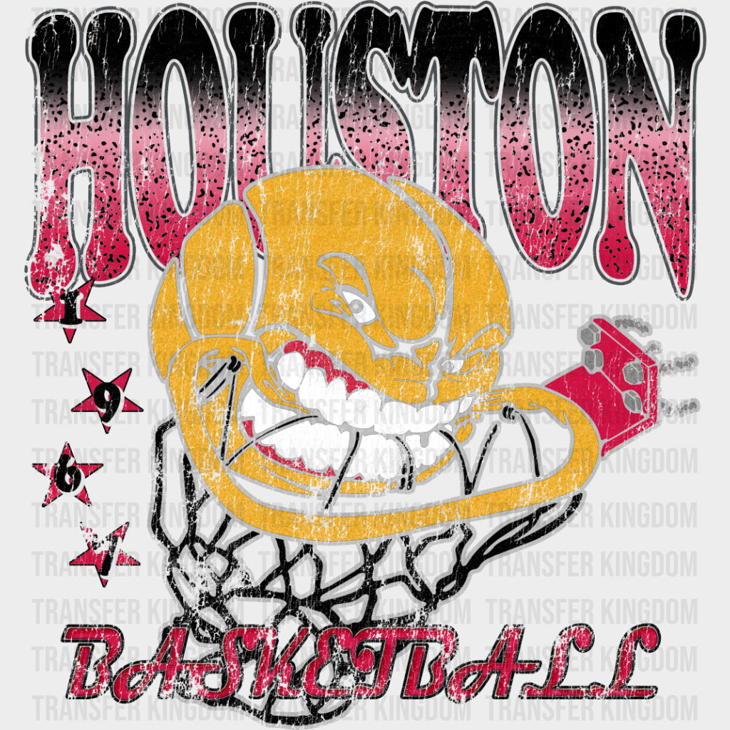 Houston Basketball - States & Cities DTF Transfers Adult Unisex - S & M (10’’) / Dark Color Design (See Imaging)