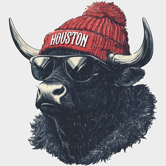 Houston Bull Red Beanie - States & Cities DTF Transfers Adult Unisex - S & M (10’’) / Light Color Design (See Imaging)