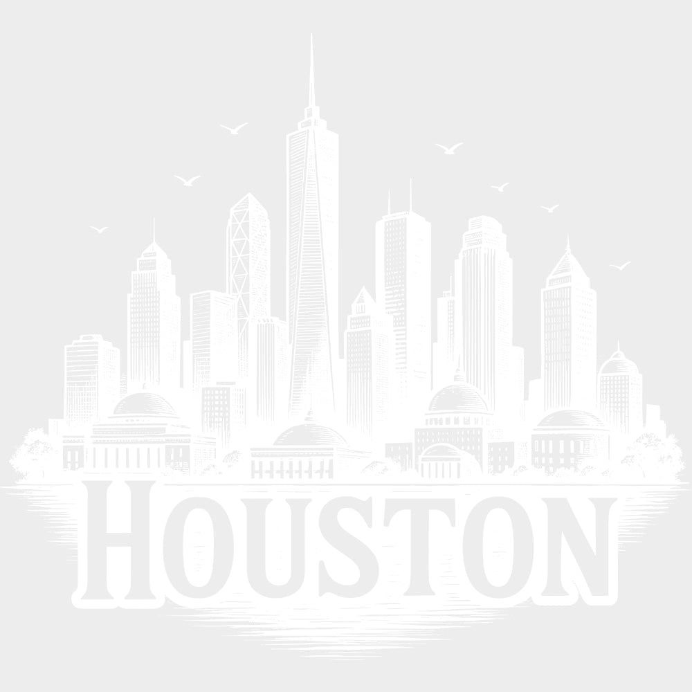 Houston City Drawing - States & Cities DTF Transfers Adult Unisex - S & M (10’’) / Light Color Design (See Imaging)