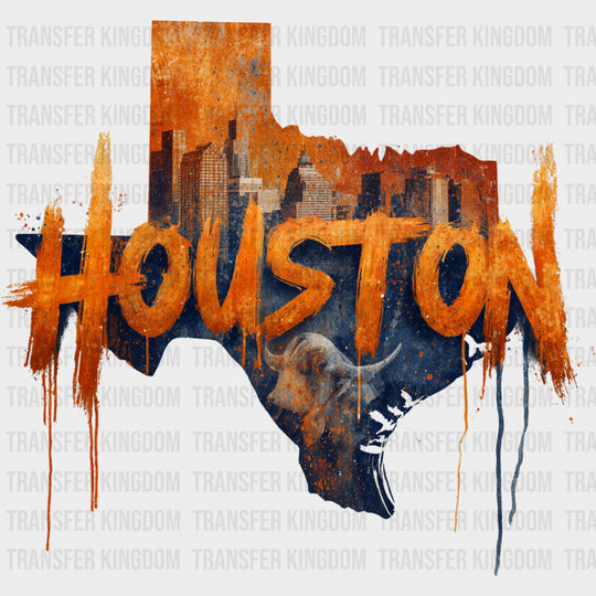 Houston Orange Map - States & Cities DTF Transfers