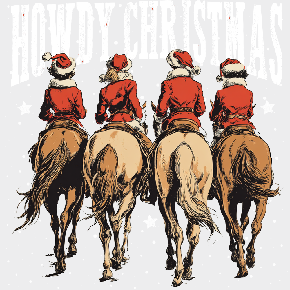 Howdy Christmas B&W - Christmas DTF Transfer Adult Unisex - S & M (10’’) / Light Color Design (See Imaging)