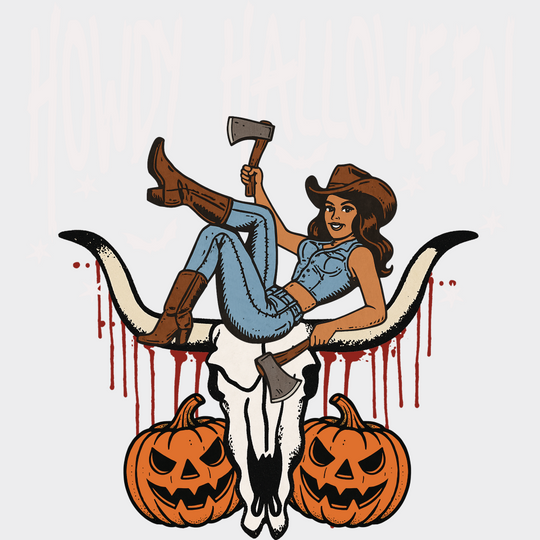 Howdy Halloween Cowgirl - Halloween DTF Transfer Adult Unisex - S & M (10’’) / Light Color Design (See Imaging)