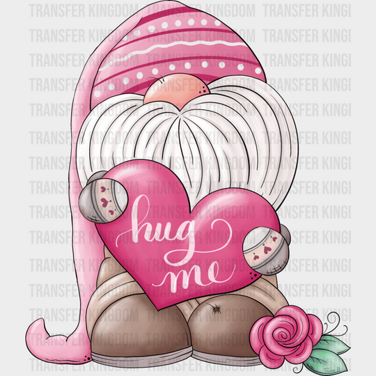 Hug Me Gnome Rose Design - Valentine’s Day Dtf Transfer