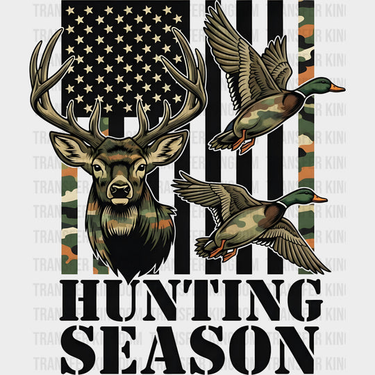 Hunting Season B&W US Flag - Hunting DTF Transfers Adult Unisex - S & M (10’’) / Dark Color Design (See Imaging)