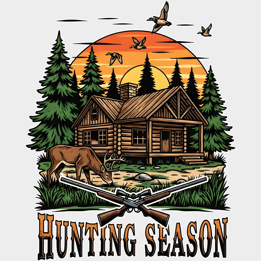 Hunting Season Cabin In The Woods - Hunting DTF Transfers Adult Unisex - S & M (10’’) / Light Color Design (See Imaging)