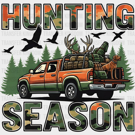 Hunting Season Orange Truck - Hunting DTF Transfers Adult Unisex - S & M (10’’) / Dark Color Design (See Imaging)