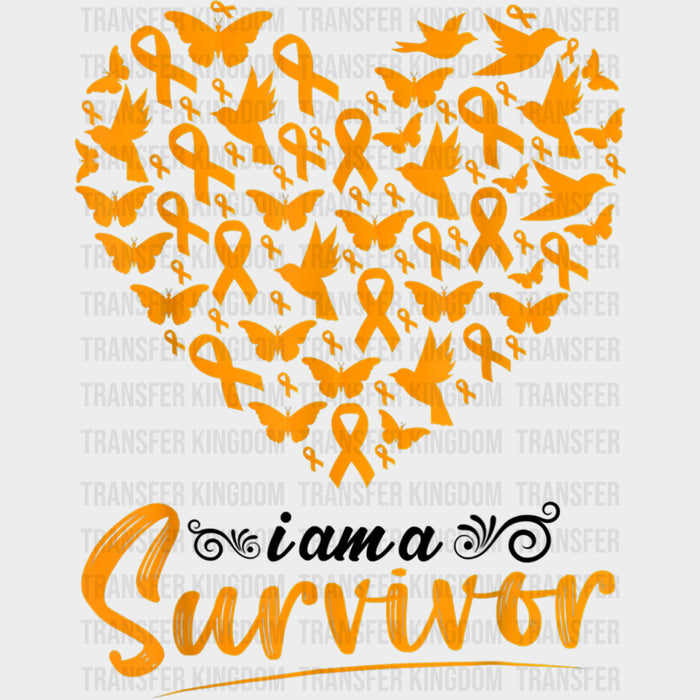 I Am A Survivor, Orange Heart, Ribbons & Butterflies - Leukemia DTF Transfers