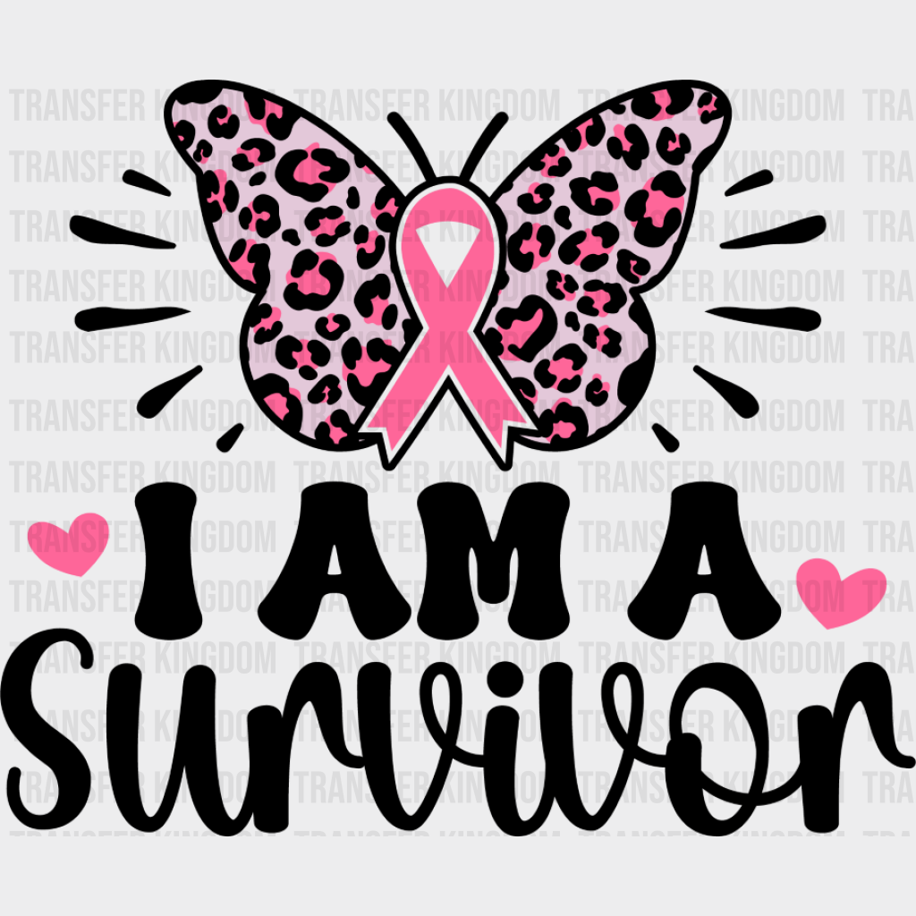 I Am A Survivor Ribbon Butterfly - Cancer DTF Transfer Unisex - S & M (10’’) Dark Color Design (See Imaging)